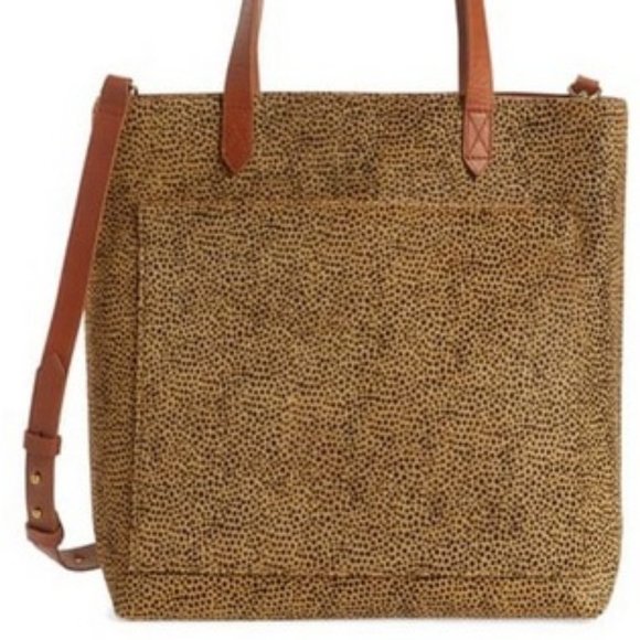 Madewell Small Zip Top Hair Calf Leopard Transport Tote in Autumn Gold NWT - Picture 1 of 6